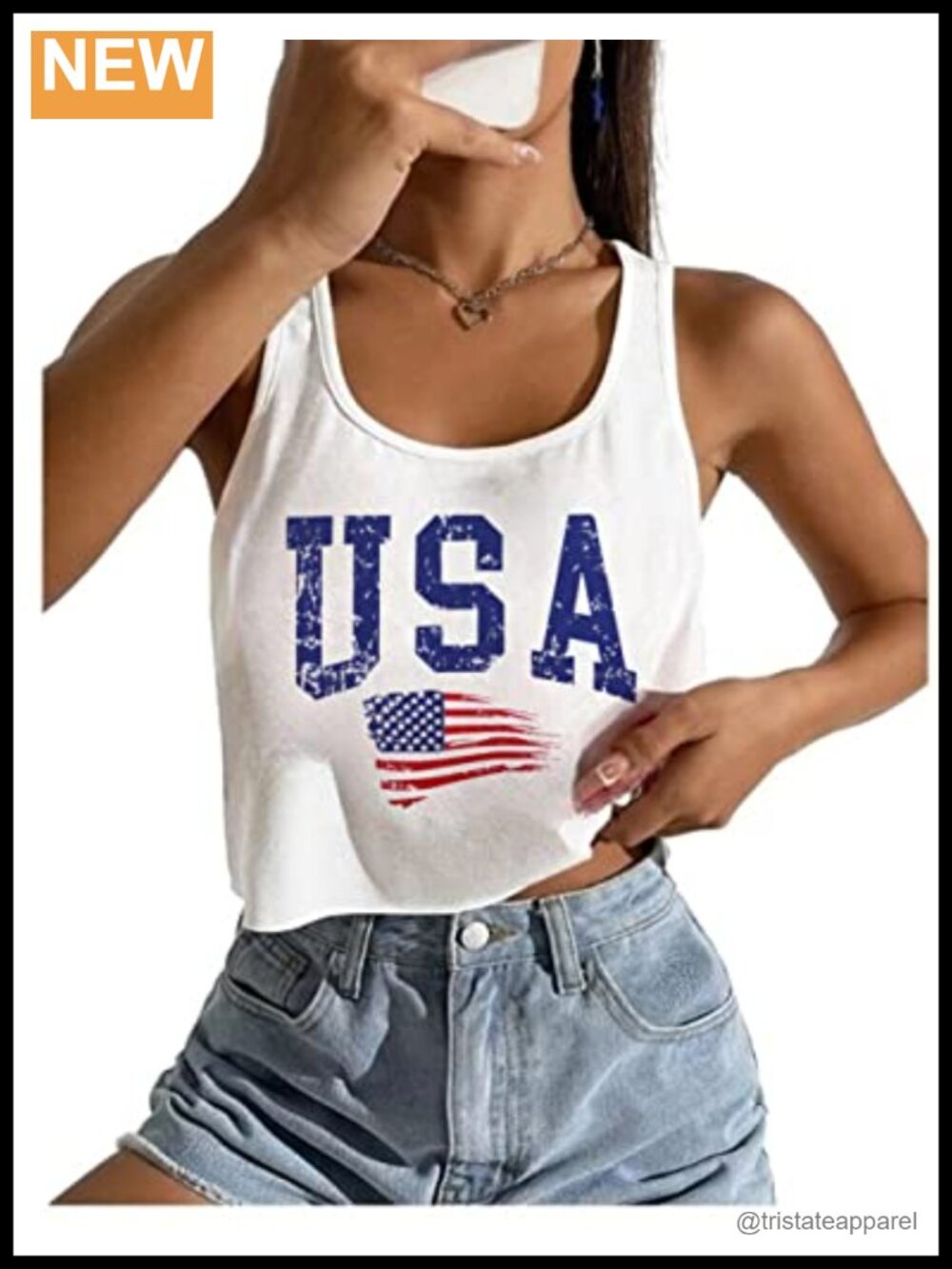 Patriotic American Flag Crop Tank Top Sleeveless Summer 4th of July Tee